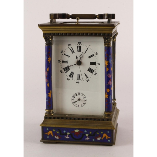 824 - Enamel decorated five glass repeating carriage clock, Roman numerals to dial, height 17.5cm approx. ... 