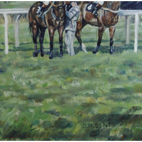 852 - Horses/sporting interest. David Dent (British b.1959) Oil on canvas depicting two top chasers, Barnb... 