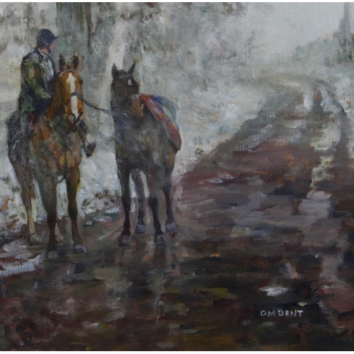 853 - Horses/sporting interest. David Dent (British b.1959) Oil on canvas of three horses excercising in t... 