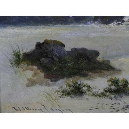 863 - Langley, William (British 1852-1922) Oil on canvas of a summer coastal scene from the dunes, with se... 