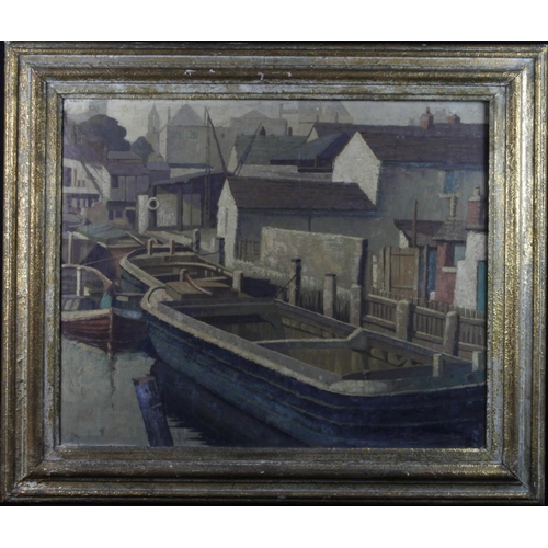 882 - Workman, Harold RBA, ROI, RCA, SMA (British 1897-1975) Oil on Canvas depicting a riverside scene of ... 