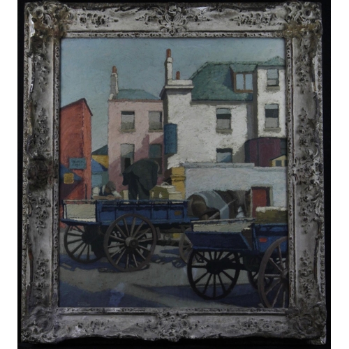 883 - Workman, Harold RBA, ROI, RCA, SMA (British 1897-1975) Oil on Canvas depicting working men with hors... 