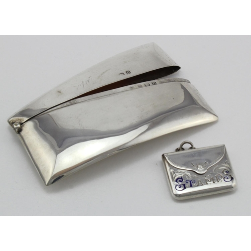 900 - Mixed lot of silver comprising a curved card case hallmarked Birm 1913 and a small envelope shaped s... 