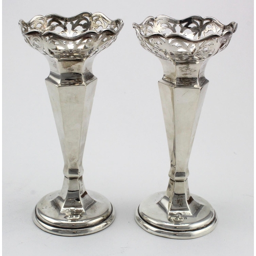 937 - Silver pair of flower vases, hallmarked 'Birmingham 1929', weighted bases, height 16.5cm approx.