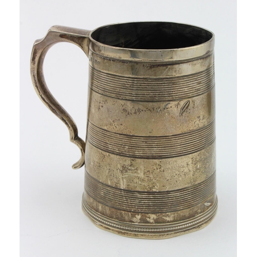 948 - Exeter. Silver tankard, hallmarked 'J.W.&Co., Exeter 1877', height 11.5cm, weight 8.1oz. approx.