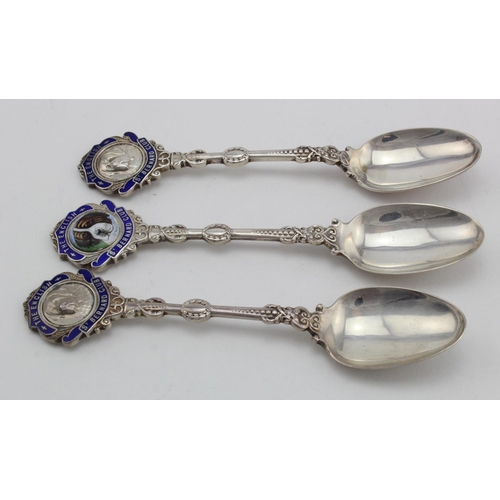 959 - Three silver & enamel English St. Bernard Club spoons - very slight damage to the enamel, they are h... 