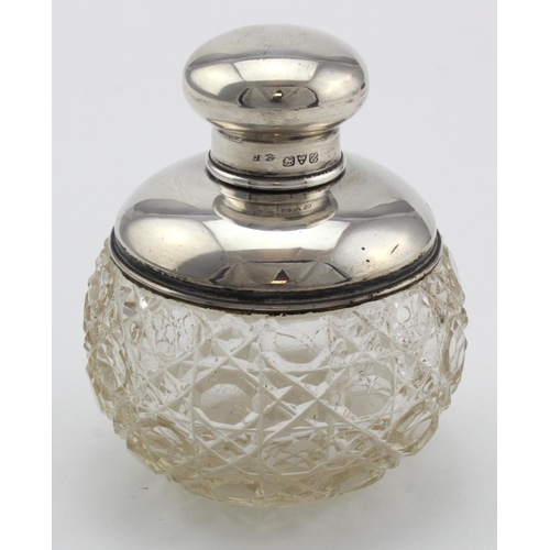 969 - Edward VII glass & silver toilet bottle, unusual type (has a cork stopper which has a silver plated ... 