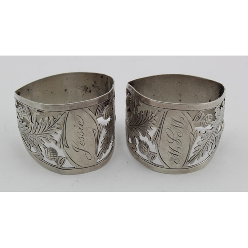 996 - Two Scottish related silver napkin rings both have cut-out Thistle decoration & hallmarked JBS Chest... 