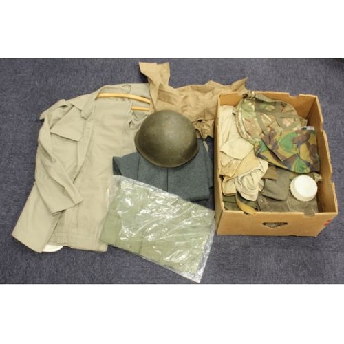 1663 - Banana box of misc militaria inc WW2 gas mask.  (Buyer collects)