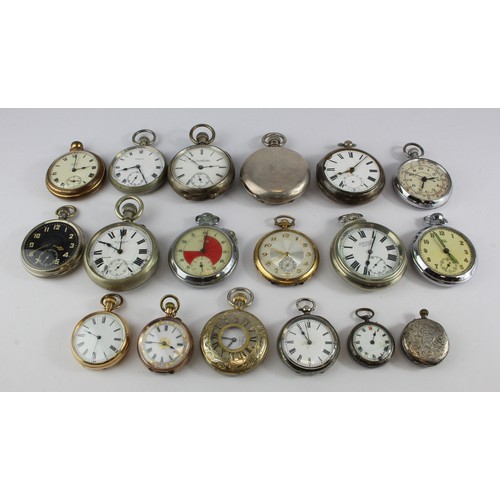 739 - Assortment of mixed pocket watches, mainly gents base metal types but includes ladies 9ct cased and ... 