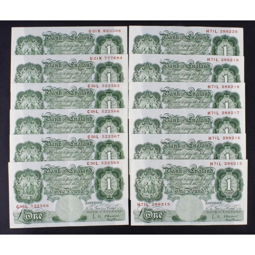 108 - O'Brien 1 Pound (B273) issued 1955 (12), a consecutively numbered run of six and a consecutively num... 