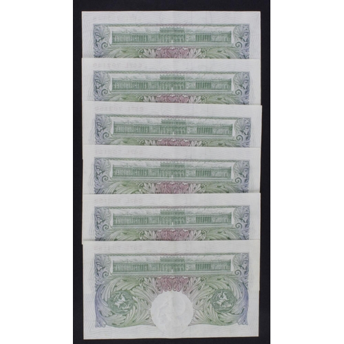 109 - O'Brien 1 Pound (B273) issued 1955 (6), a consecutively numbered run, serial C67L 702148 - C67L 7021... 