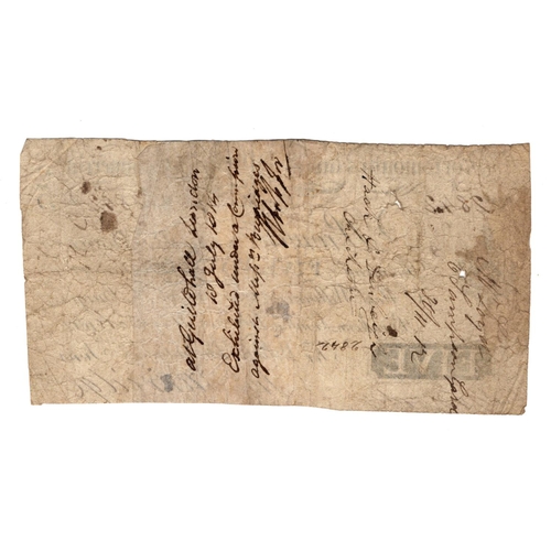 213 - Portsmouth Naval, Military & Commercial Bank 5 Pounds dated 31st October 1812, serial No. 2842 for W... 