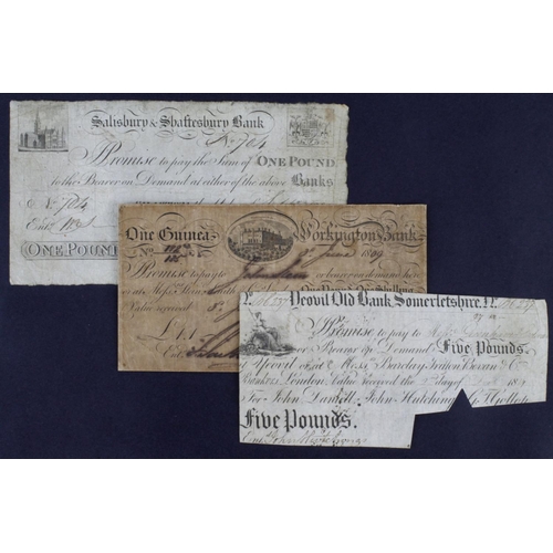 214 - Provincial Banks (3), Yeovil Old Bank, Somersetshire 5 Pounds dated 1814, serial No. BC237 for John ... 