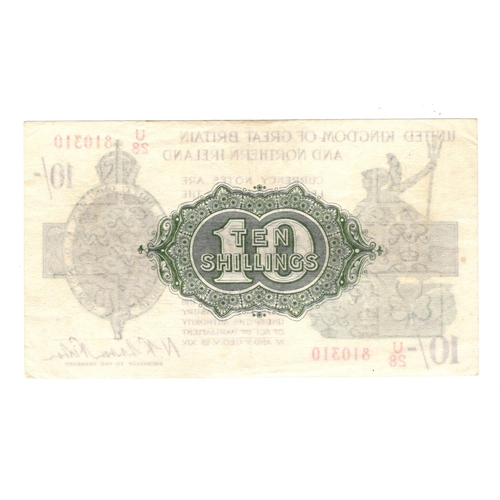 22 - Warren Fisher 10 Shillings (T33) issued 1927, serial U/28 810310, Great Britain & Northern Ireland i... 