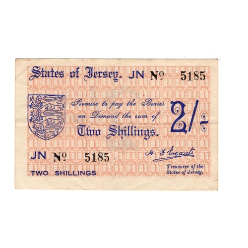 285 - Jersey 2 Shillings issued 1941 - 1942, German Occupation issue during WW2, very rare example with th... 