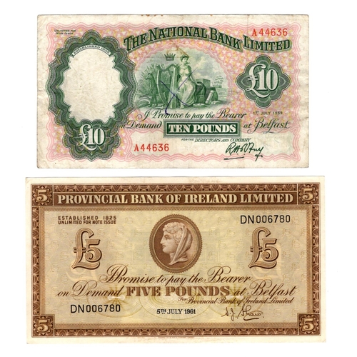 287 - Northern Ireland (2), National Bank Limited 10 Pounds dated 1st July 1959, LAST DATE of issue, seria... 