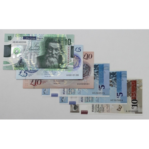 288 - Northern Ireland (6) a group of polymer notes comprising Bank of Ireland 5 Pounds and 10 Pounds date... 