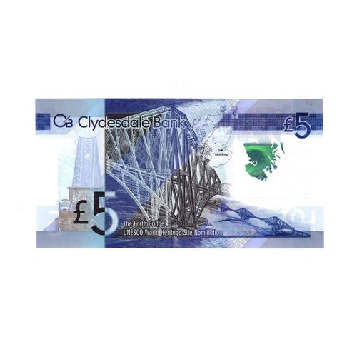 314 - Scotland, Clydesdale Bank 5 Pounds dated 13th February 2015, polymer issue, FIRST RUN very LOW numbe... 