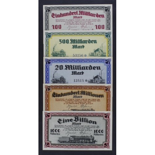 508 - Germany, Notgeld (5) Henschel & Sohn G.M.B.H. Cassel, 1 Billion Mark, 500 Milliarden Mark, 100 Milli... 