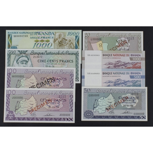 744 - Rwanda (8), 500 Francs dated 19th April 1974, serial Z13672 (TBB B111a, Pick11a), 100 Francs dated 3... 