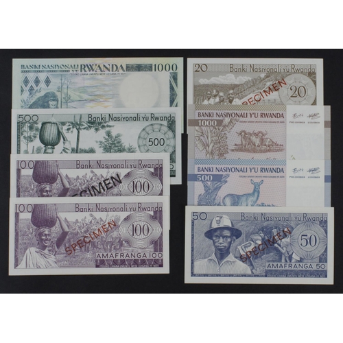 744 - Rwanda (8), 500 Francs dated 19th April 1974, serial Z13672 (TBB B111a, Pick11a), 100 Francs dated 3... 