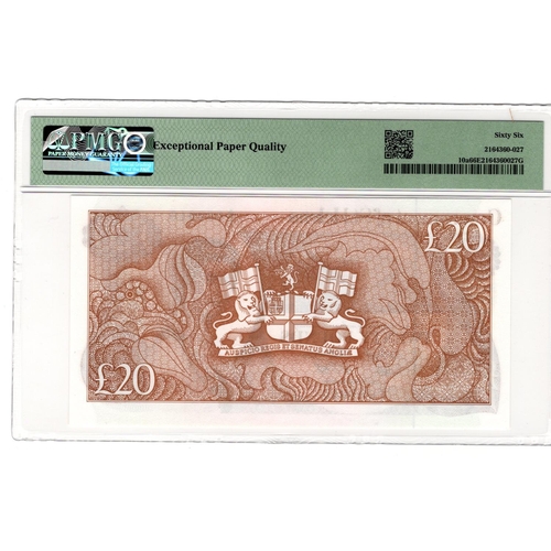 749 - Saint Helena 20 Pounds issued 1986, serial A/1 099910 (TBB B306a, Pick10a) in PMG holder graded 66 E... 