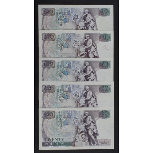 75 - Gill 20 Pounds (B355) issued 1988 (5), pictorial series D, serial prefixes 60L, 12R, 53R, 17S and 51... 