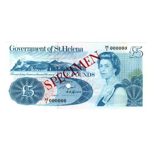 750 - Saint Helena 5 Pounds issued 1998, SPECIMEN note serial H/1 000000, diagonal overprint 'specimen' in... 