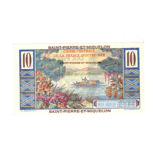 752 - Saint Pierre & Miquelon 10 Francs issued 1950 - 1960, serial C.41 68672 (Pick23) Uncirculated