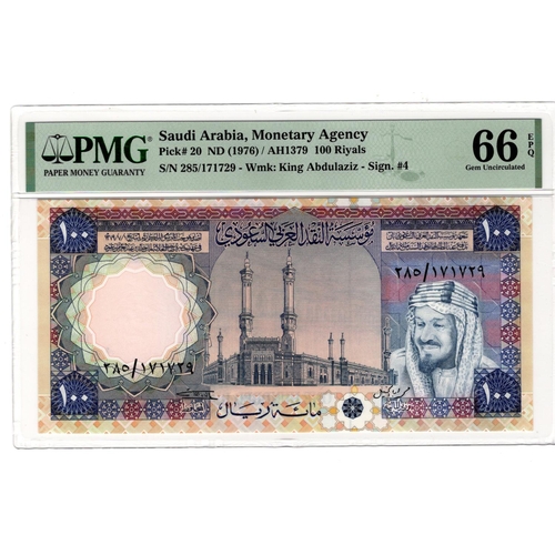 755 - Saudi Arabia 100 Riyals not dated issued 1976, serial number 285/171729 (TBB B119b, Pick20) in PMG h... 