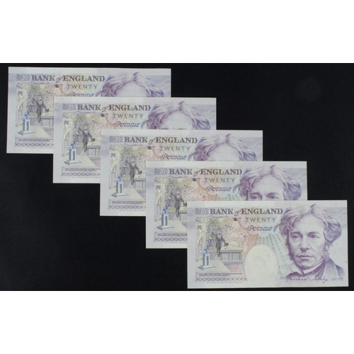 82 - Gill 20 Pounds (B358) issued 1991 (5), a consecutively numbered run of FIRST SERIES notes, serial A1... 