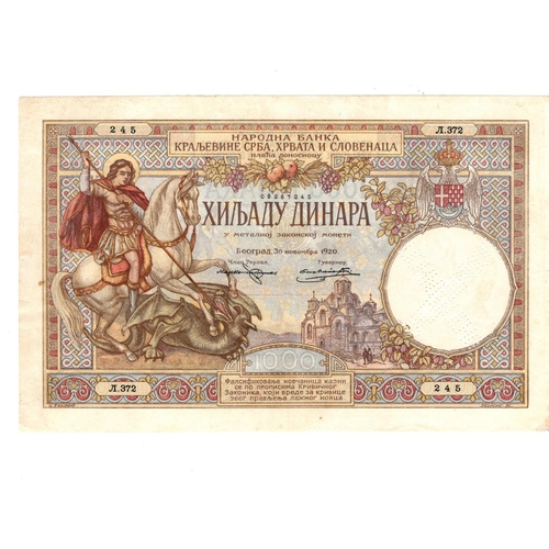 849 - Yugoslavia 1000 Dinara dated 30th November 1920, very rare 1st issue WITHOUT King Karageorge portrai... 