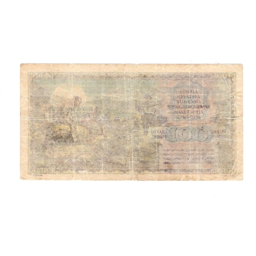 855 - Yugoslavia ERROR 100 Dinara dated 1st May 1953, ERROR note, print on reverse very faint, serial A3 9... 