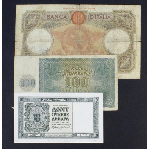 868 - World (3), Serbia 10 Dinara dated 1941 overprint on Yugoslavia note, Croatia 100 Kuna dated 1941 ove... 