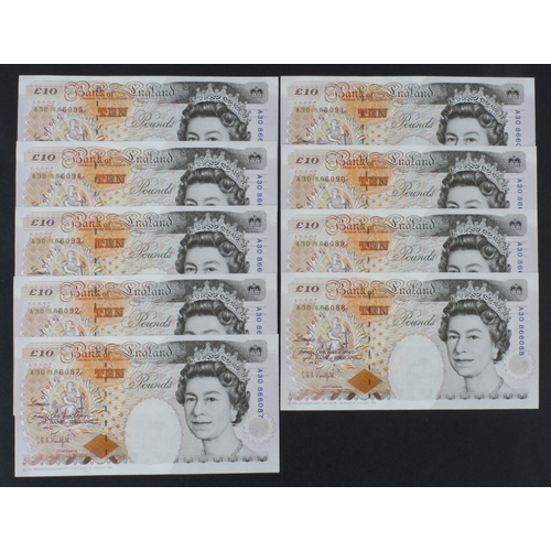 93 - Kentfield 10 Pounds (B366) issued 1992 (9), a consecutively numbered run of FIRST SERIES notes, seri... 