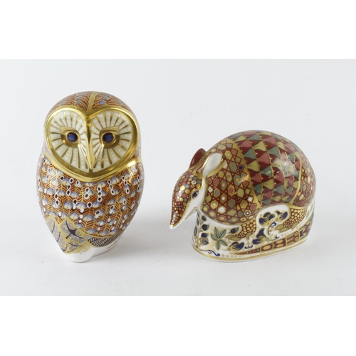 302 - Royal Crown Derby. Two Royal Crown Derby paperweights, comprising an Armadillo and an Owl, tallest 1... 