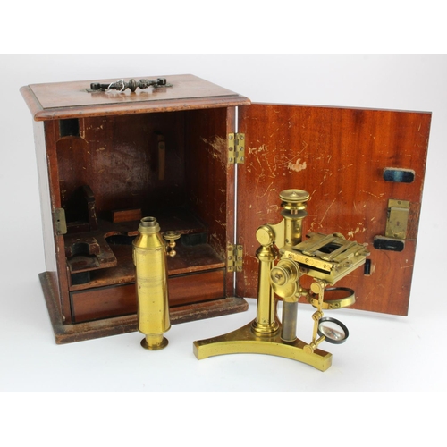 361 - Cary (London) gilt brass microscope, circa 19th Century, makers name engraved to base, contained in ... 