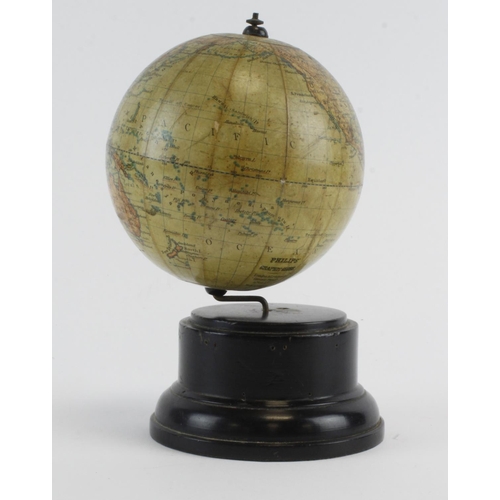 402 - Philips Graphic Globe, circa early 20th Century, diameter 4 inches, on a turned wooden base, total h... 