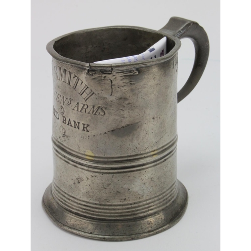 412 - Victorian Public House pewter one pint mug inscribed on front 