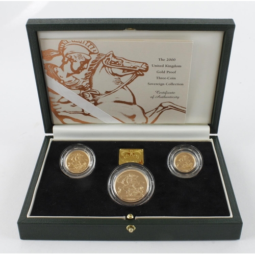 1052 - Three Coin set 2000 (Two Pounds, Sovereign & Half Sovereign) FDC cased as issued