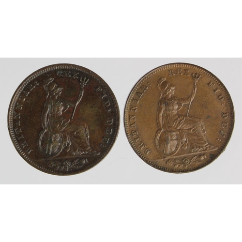 1112 - Farthings (2): 1828 nEF, a few surfac marks, and 1834 incuse saltire nEF