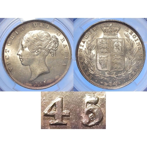 1136 - Halfcrown 1845/3 UNC, extremely rare especially in this grade. Slabbed PCGS MS63 as '1845 blundered ... 