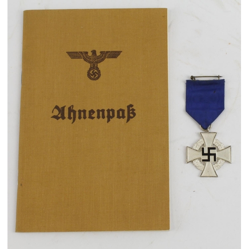 120 - German 25 Year Faithful Service medal with selection of documents including award scroll, photo etc.... 