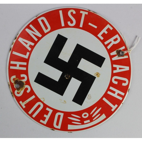 125 - German 3rd Reich Enamel Street Sign “Germany Awakes”.