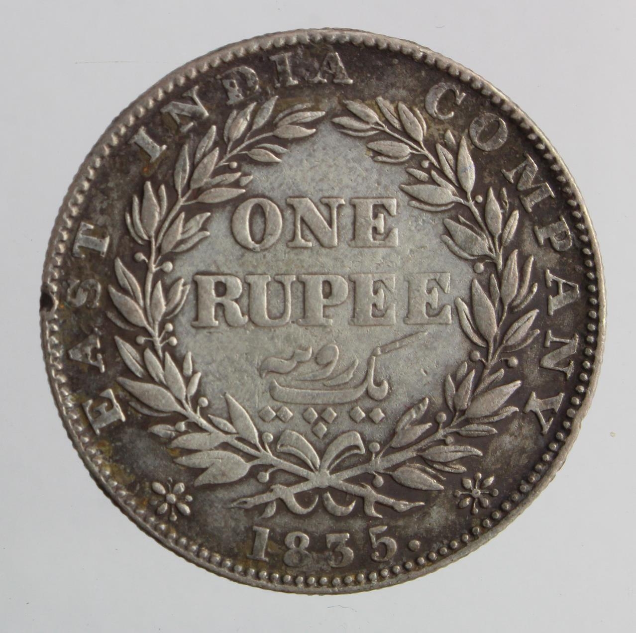 India, East India Company silver Rupee 1835 VF-GVF, edge nick and ...