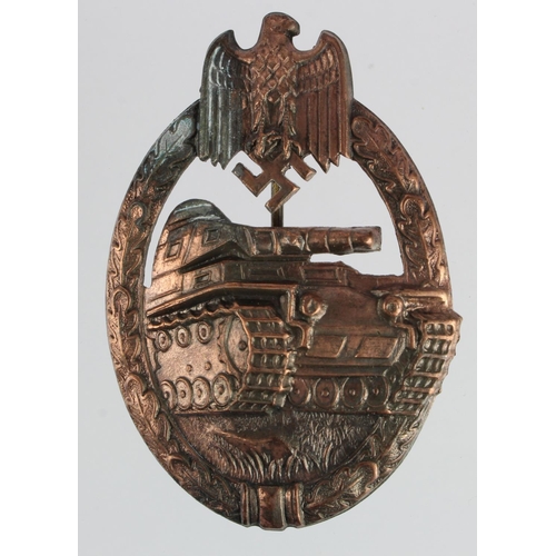 155 - German bronze Panzer Assault badge, lightweight combat wear example.