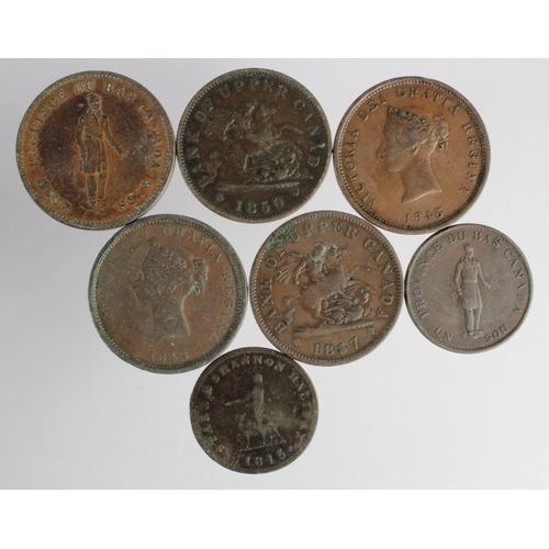 1738 - Canada, 19thC copper tokens (7) mixed grade.