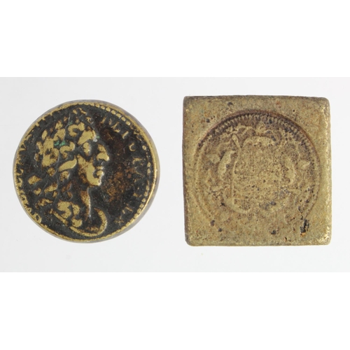 1744 - Coin Weights (2) James I weight for Rose-Ryal of 30 Shillings porous GF, and a William III portrait ... 