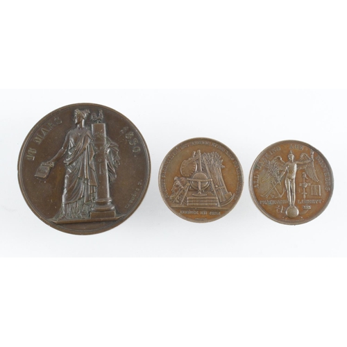 1755 - French, bronze medals (3) comprising an 1830 medal re the address of the 221 by Charles X , a Scienc... 